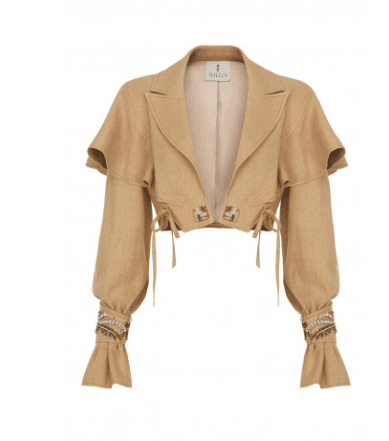 Haleia~ Ruffle Shoulder Cropped Linen Jacket