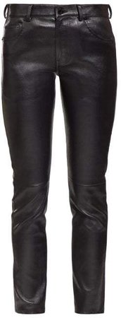 Slim Leg Leather Trousers - Womens - Black