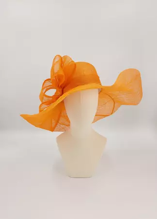 Orange Wide Brim Hat with Bow
