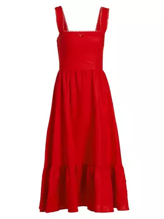 Shop Reformation Rowen Tiered Linen Midi-Dress | Saks Fifth Avenue