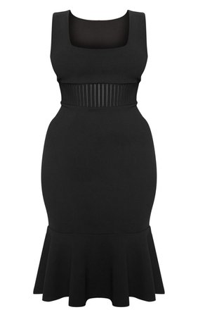 Black Stripe Mesh Panel Midi Dress | PrettyLittleThing USA