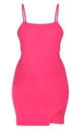 Hot Pink Strappy Split Hem Bodycon Dress | PrettyLittleThing USA