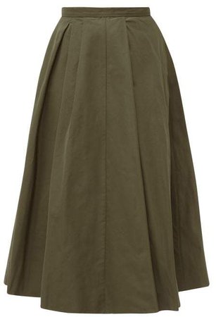 High Rise Technical Twill Midi Skirt - Womens - Green