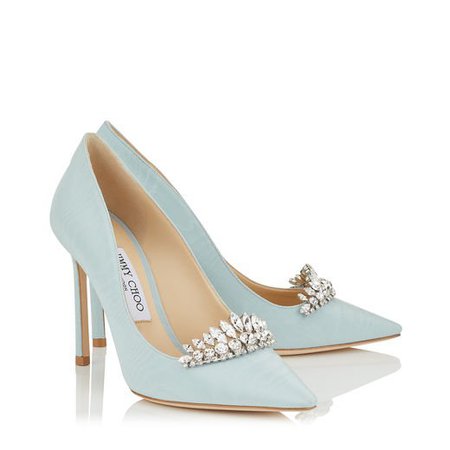 Something Blue Moire Fabric Pointy Toe Pumps with Crystal Tiara | ROMY 100 | Cruise 19 | JIMMY CHOO