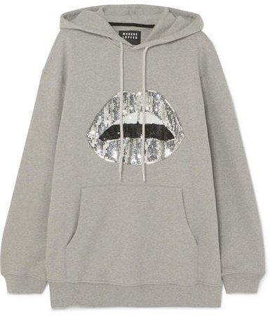 Erin Oversized Sequined Cotton-jersey Hoodie - Gray