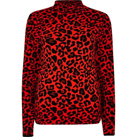 Red leopard print turtle neck sweater - Knit Tops - Knitwear - women