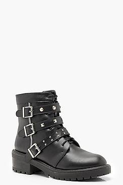 Stud Strap Cleated Hiker Boots