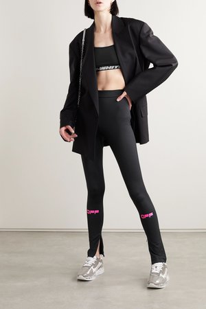 Black Jacquard-trimmed printed stretch-jersey sports bra | Off-White | NET-A-PORTER