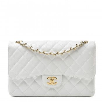 CHANEL Caviar Quilted Jumbo Double Flap White 527343