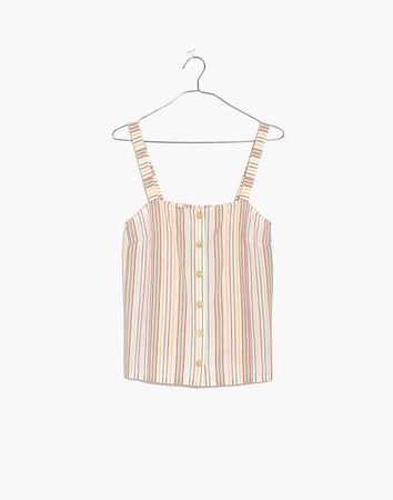 Button-Front Cami Tank in Textural Rainbow Stripe