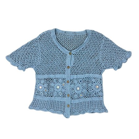 Vintage Blue Floral Crochet Cardigan Top