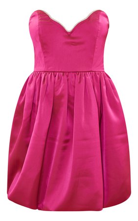 Hot Pink Diamante Neckline Satin Puffball Dress | PrettyLittleThing USA