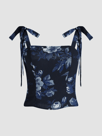black and blue floral top