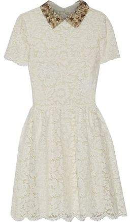 Embellished Cotton-blend Corded Lace Mini Dress