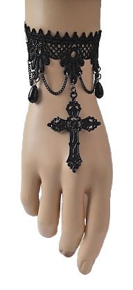 Elegant Black Lace Gothic Bracelet Cuff with Cross | Gothic