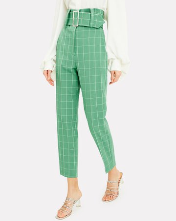 Green Wide Check Pants