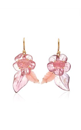 One of a Kind Pink Turmaline and Pink Opal Tropical Flower Drop Earrings by Irene Neuwirth | Moda Operandi