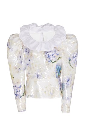Rodarte Ruffle Detail Floral Sequined Top