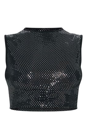 Black Glitter Sequin High Neck Crop Top | PrettyLittleThing
