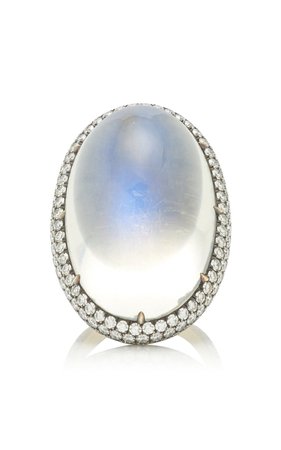 Stephen Russell, One of a Kind 18K Yellow Gold Diamond & Moonstone Ring
