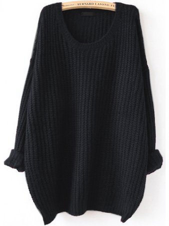 Black Drop Shoulder Textured Sweater