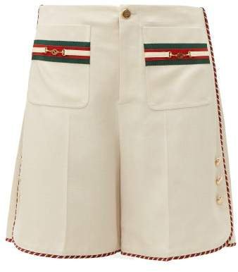 Web Stripe Slubbed Canvas Shorts - Womens - Ivory Multi