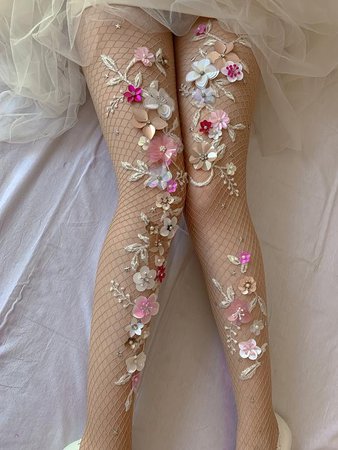 floral fishnet stockings / tights