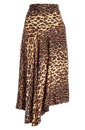 A.L.C. Lev Leopard Print Asymmetrical Stretch Silk Midi Skirt | Nordstrom