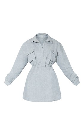 Grey Marl Elasticated Waist Fleece Jumper Dress | PrettyLittleThing USA