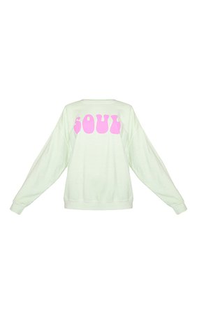 Green Soul Print Washed Sweatshirt | PrettyLittleThing USA