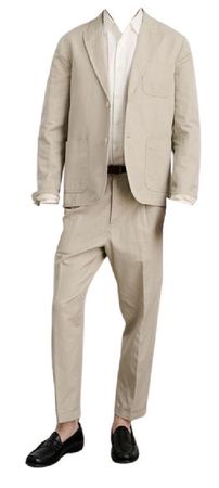 alex mill mercer cotton linen beige blazer pants suit full outfit png