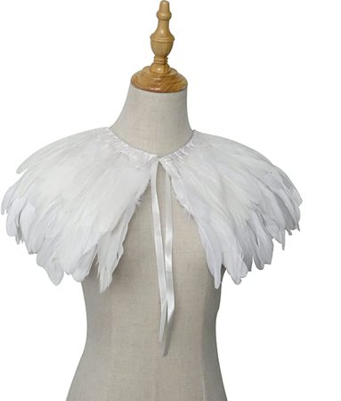 L'VOW Fashion Feather Cape Stole Black White Beige Shawl Burning Man Costumes at Amazon Women’s Clothing store