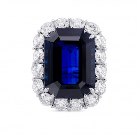 Extraordinary Unheated Blue Sapphire Halo Ring (27.48Ct TW)