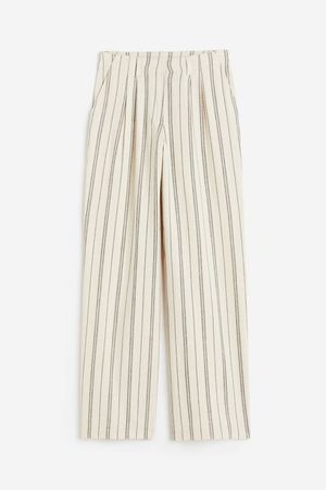 Linen-blend trousers - Light beige/Striped - Ladies | H&M GB