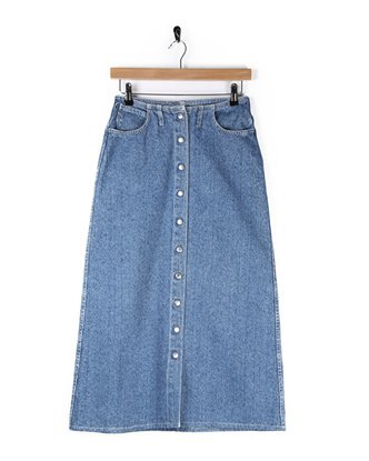 90s Blue Denim Midi Skirt - S | Clothing | Rokit Vintage Clothing