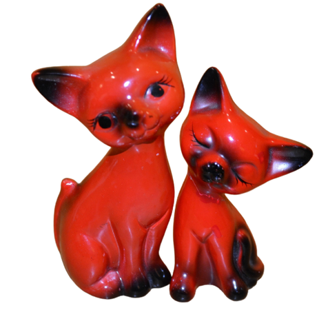 Vintage Figurines Ceramic Red Cats Cats 70s. Seventies, retro, mid-century shabby chic country style