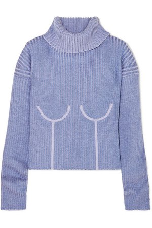Mugler | Ribbed mélange wool-blend turtleneck sweater | NET-A-PORTER.COM