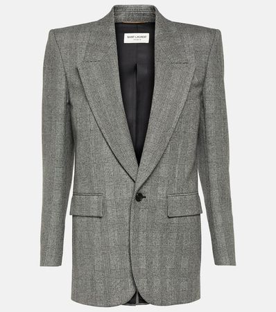 Checked Single Breasted Wool Blazer in Grey - Saint Laurent | Mytheresa