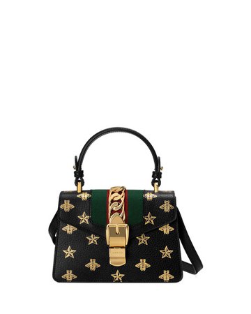 Gucci Sylvie Small Bee-Print Leather Top-Handle Satchel Bag