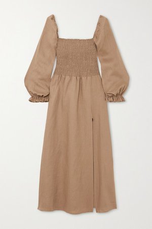Reformation | Gitane smocked linen midi dress | NET-A-PORTER.COM