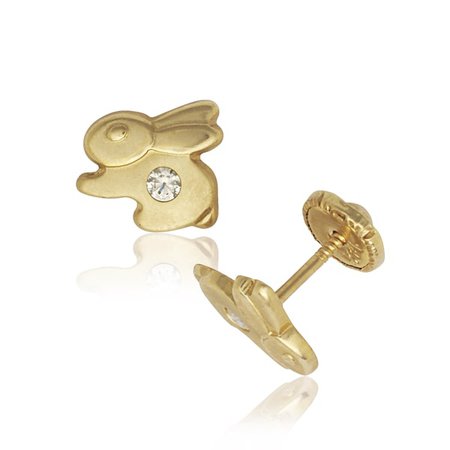 14k Yellow Gold Cubic Zirconia Bunny Rabbit Screw-back Earrings - On Sale - Overstock - 10452929