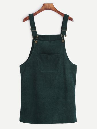 Dark Green Corduroy Overall Dress With Pocket
