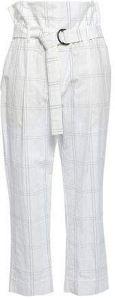 Belted Checked Cotton-blend Tapered Pants