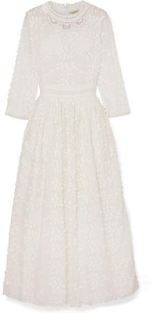 Leia Crocheted Lace-trimmed Appliquéd Cotton-blend Maxi Dress - Ivory