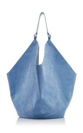powder blue oversized suede slouch bag
