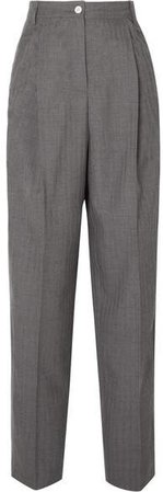 Peggerine Pleated Herringbone Wool Tapered Pants - Gray