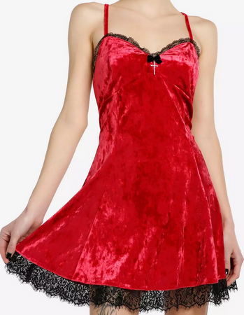 Hot Topic Social Collision Red Velvet Lace Dress