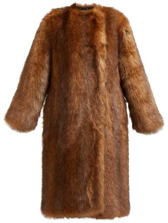 Single Breasted Faux Fur Coat - Womens - Brown