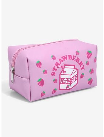 Pink strawberry milk makeup case