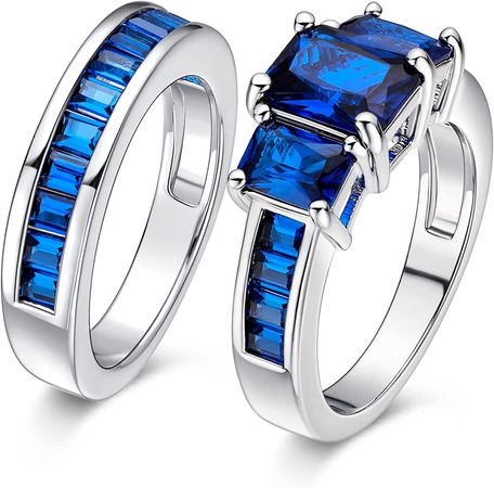 Amazon.com: MDFUN Two-in-One Rings Set Created Blue Spinel 18K White Gold Plated Blue Cubic Zirconia Rings for Women Wedding Promise Engagement 2pcs Size 8 : Clothing, Shoes & Jewelry